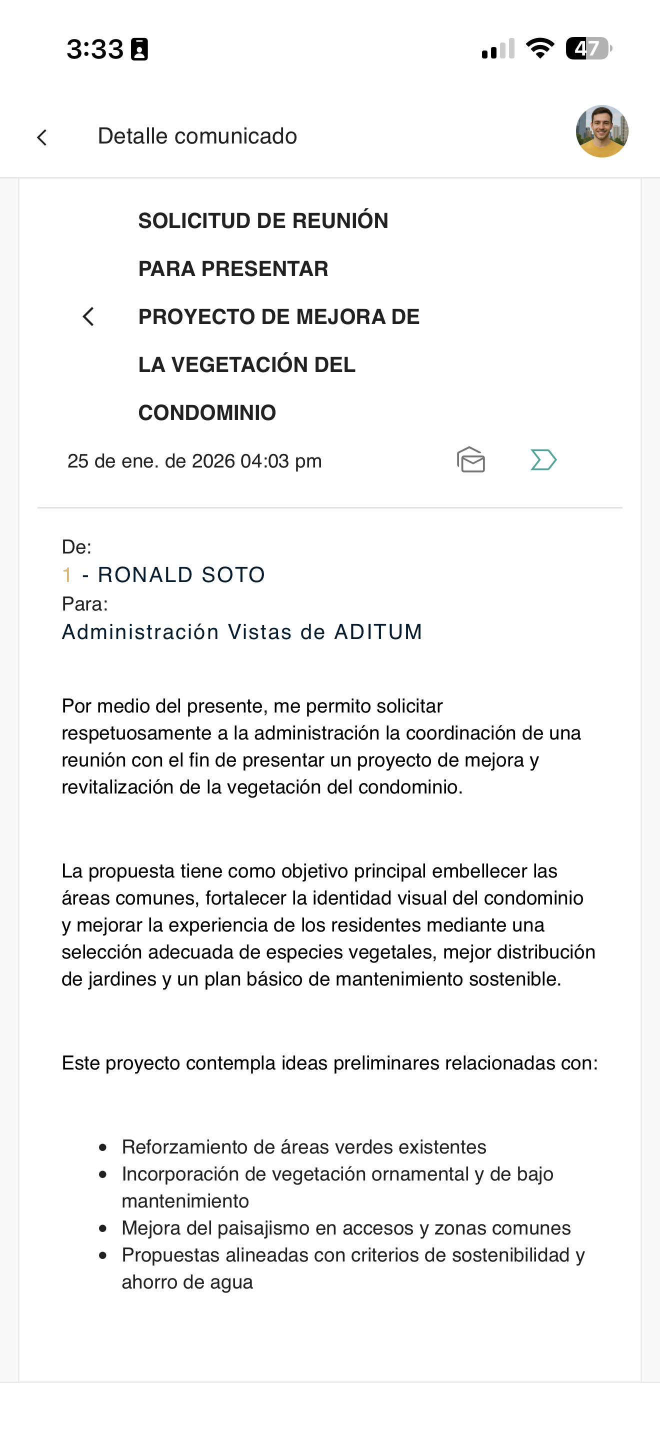 Detalle de la solicitud