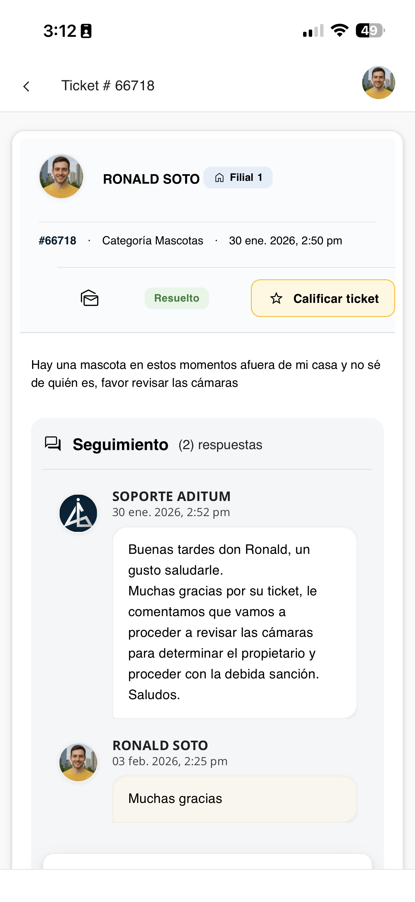 Ver tracking del ticket