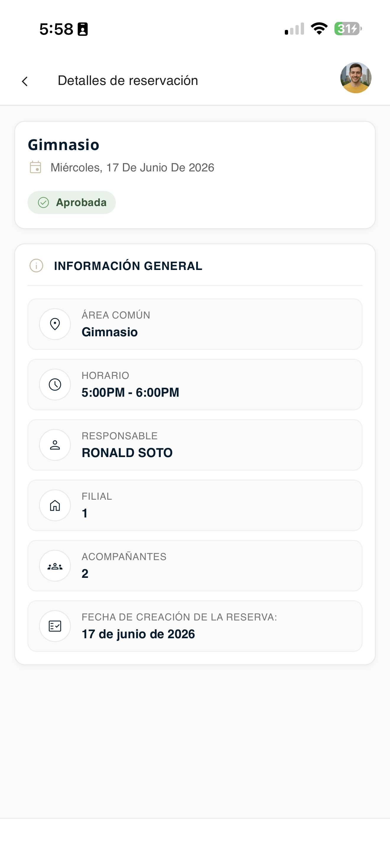 Detalle de una reserva