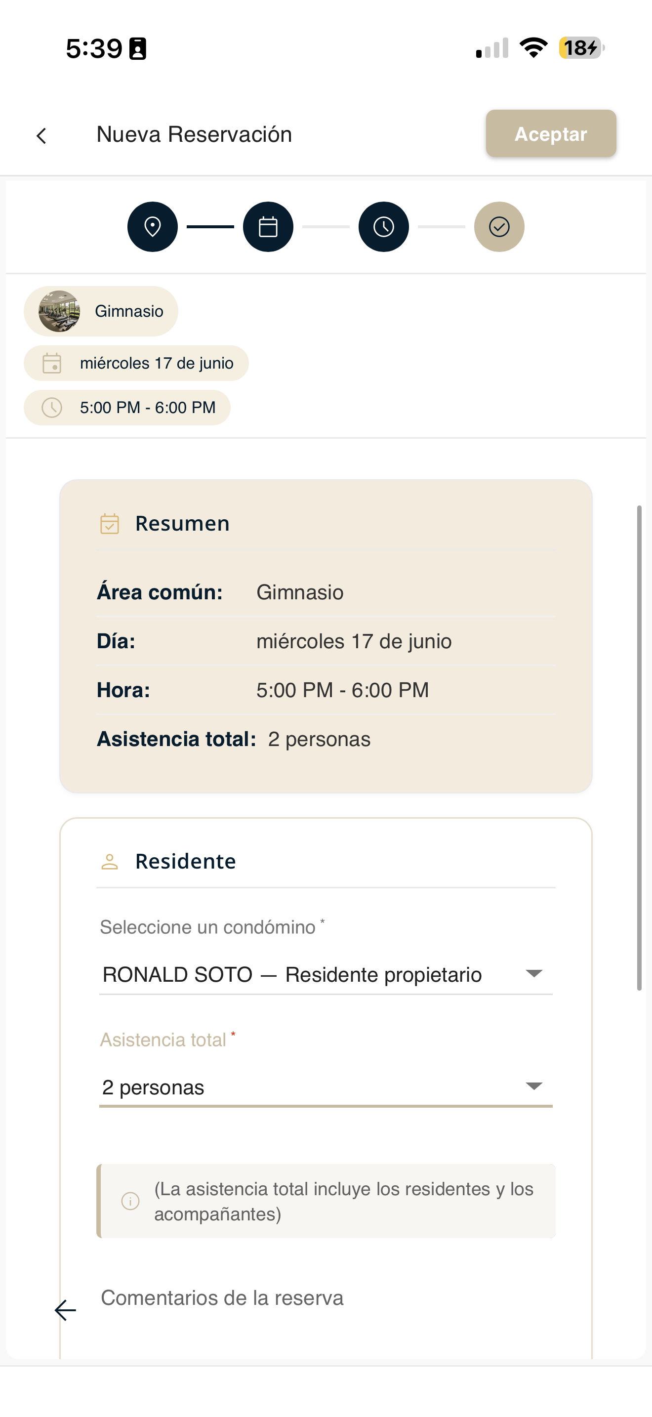 Resumen de la reserva