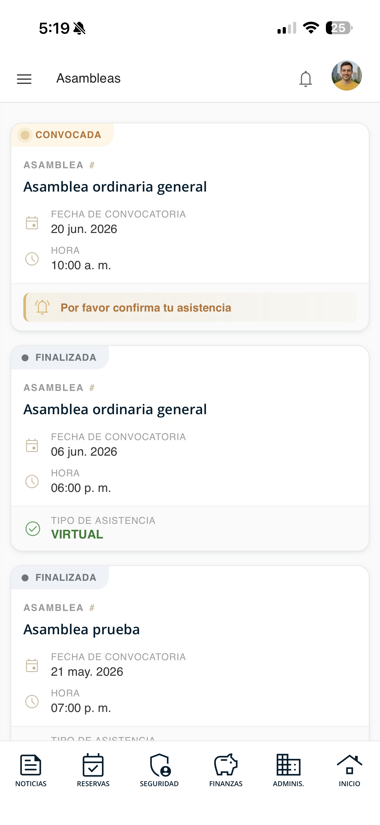 Listado de asambleas
