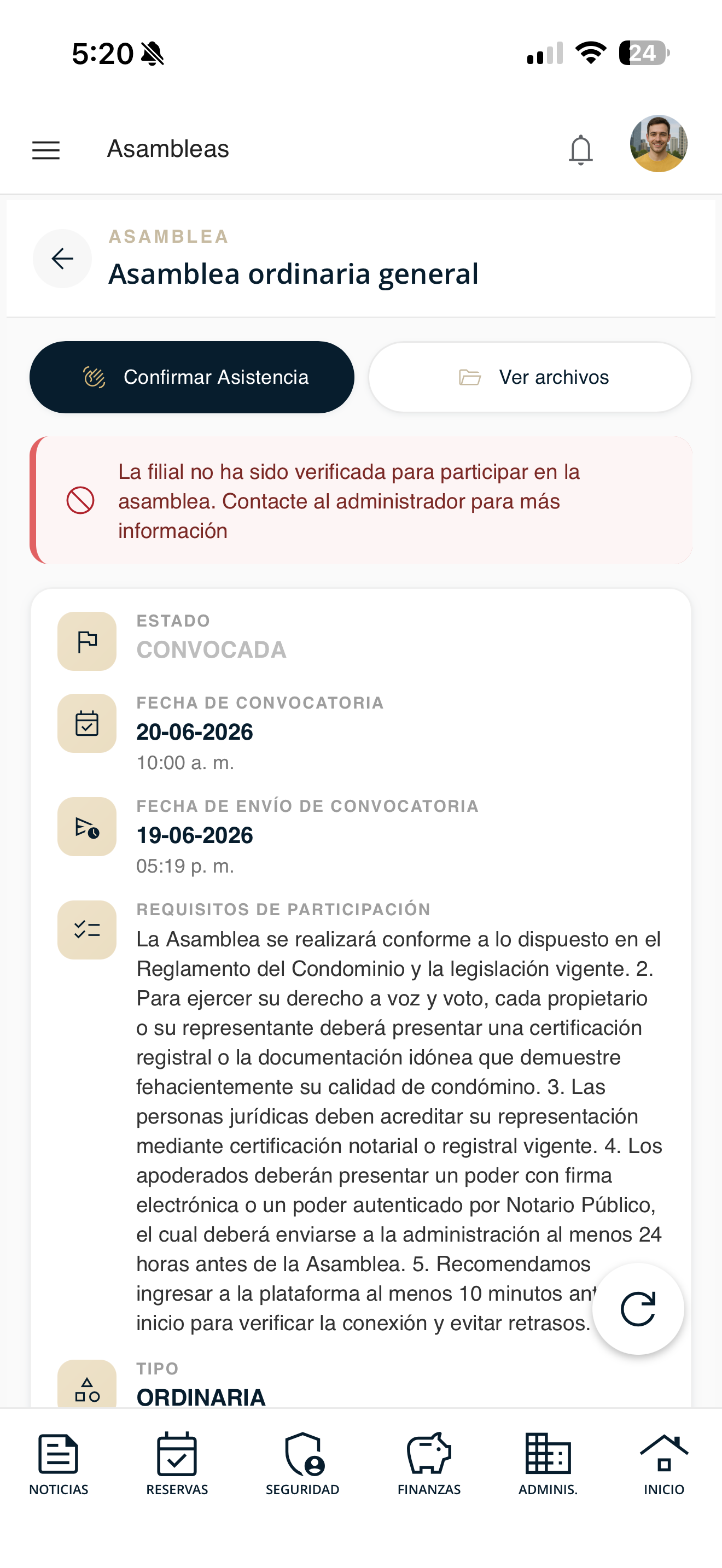 Detalle de la asamblea