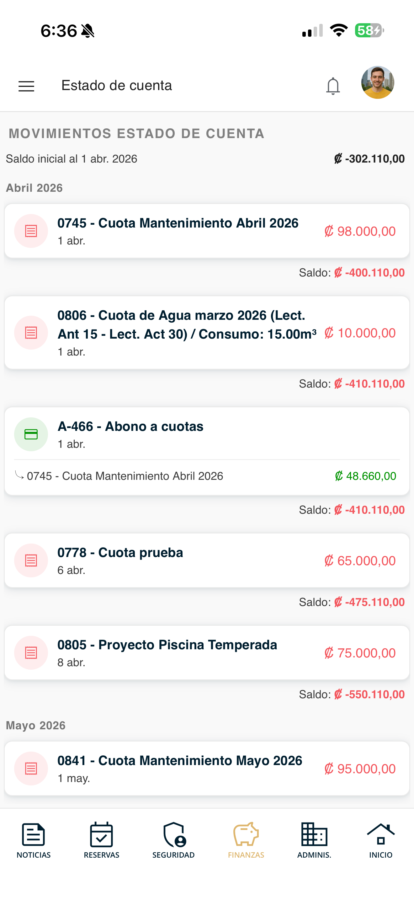Movimientos del estado de cuenta