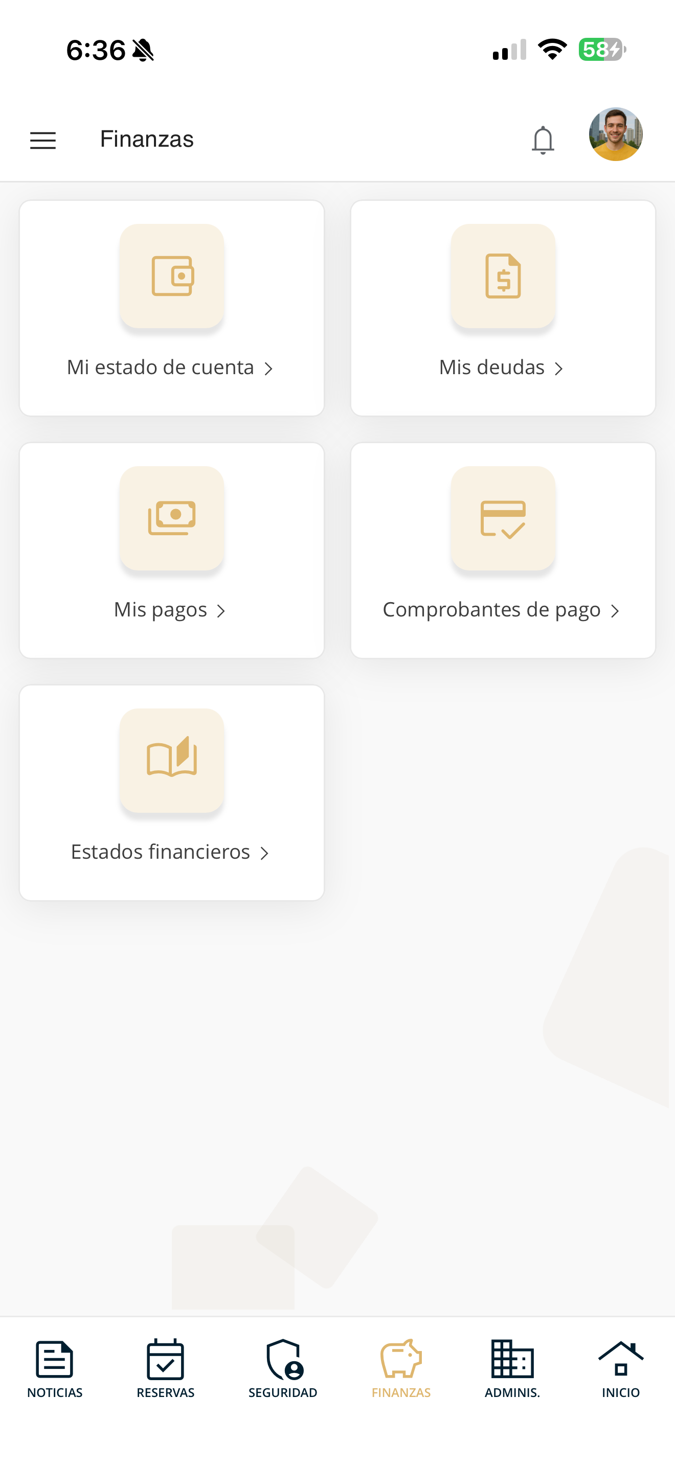 Menú Finanzas
