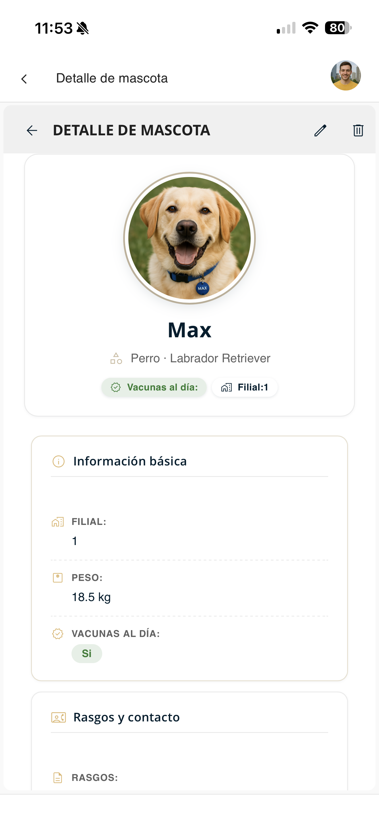 Detalle de mascota