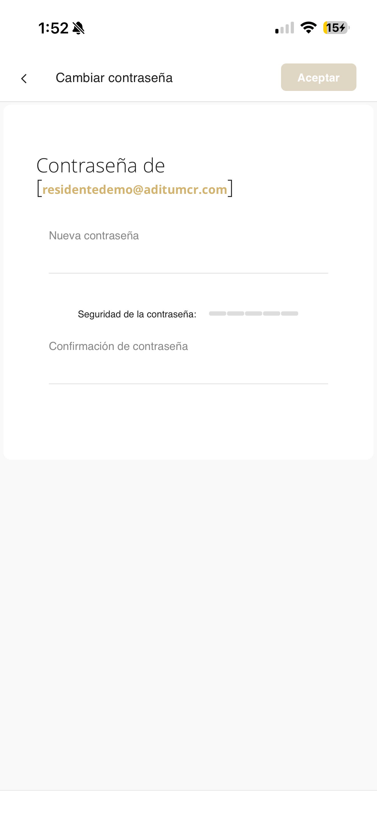Pantalla cambiar contraseña