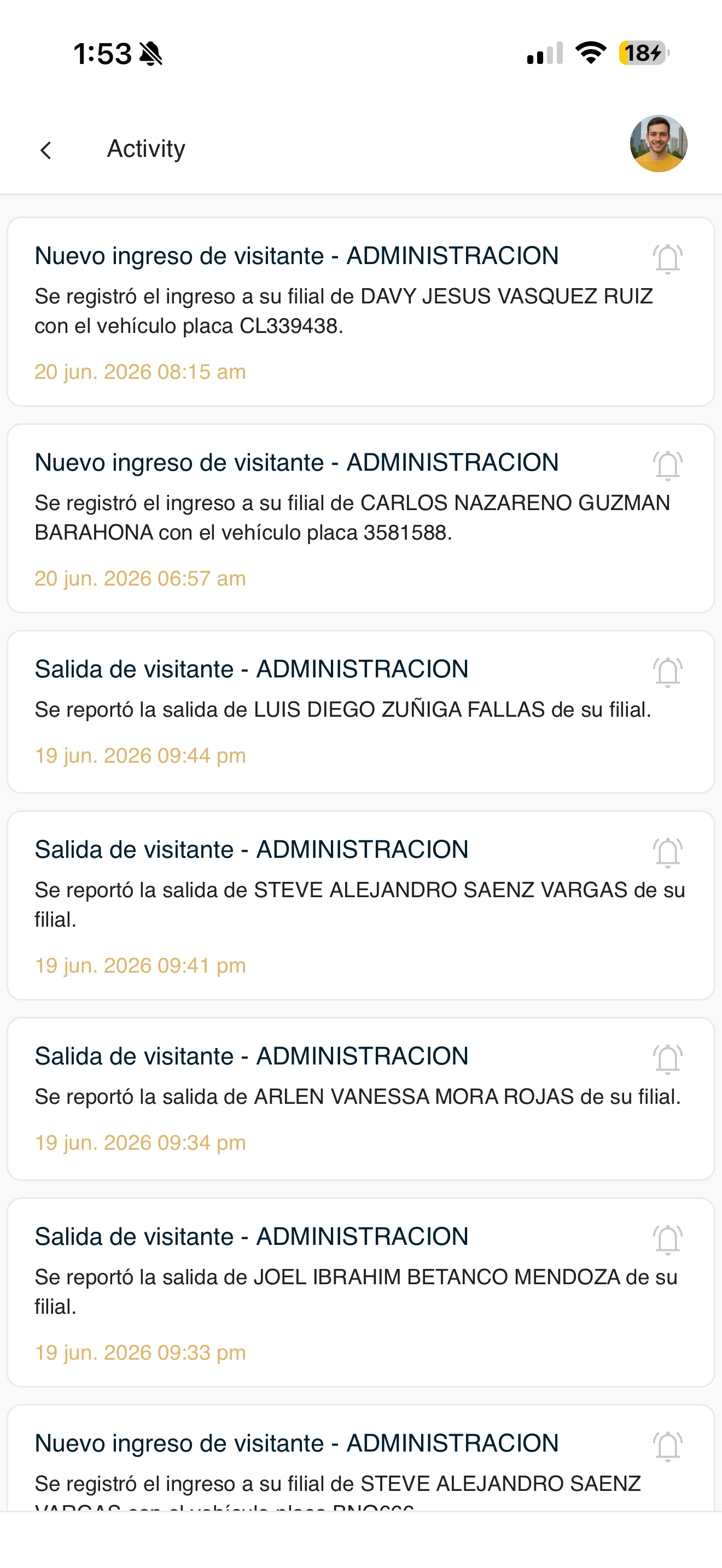 Pantalla de Actividad