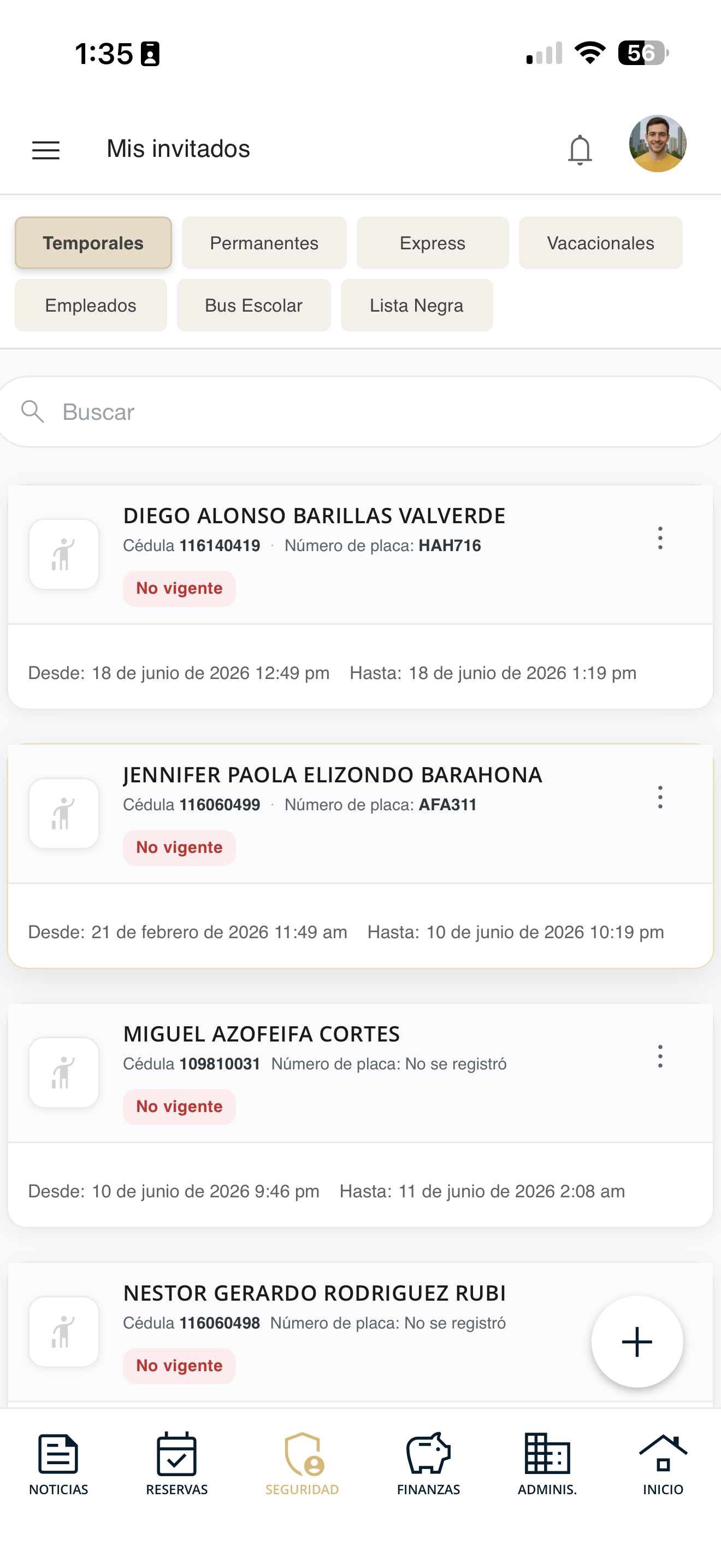 Invitado no vigente