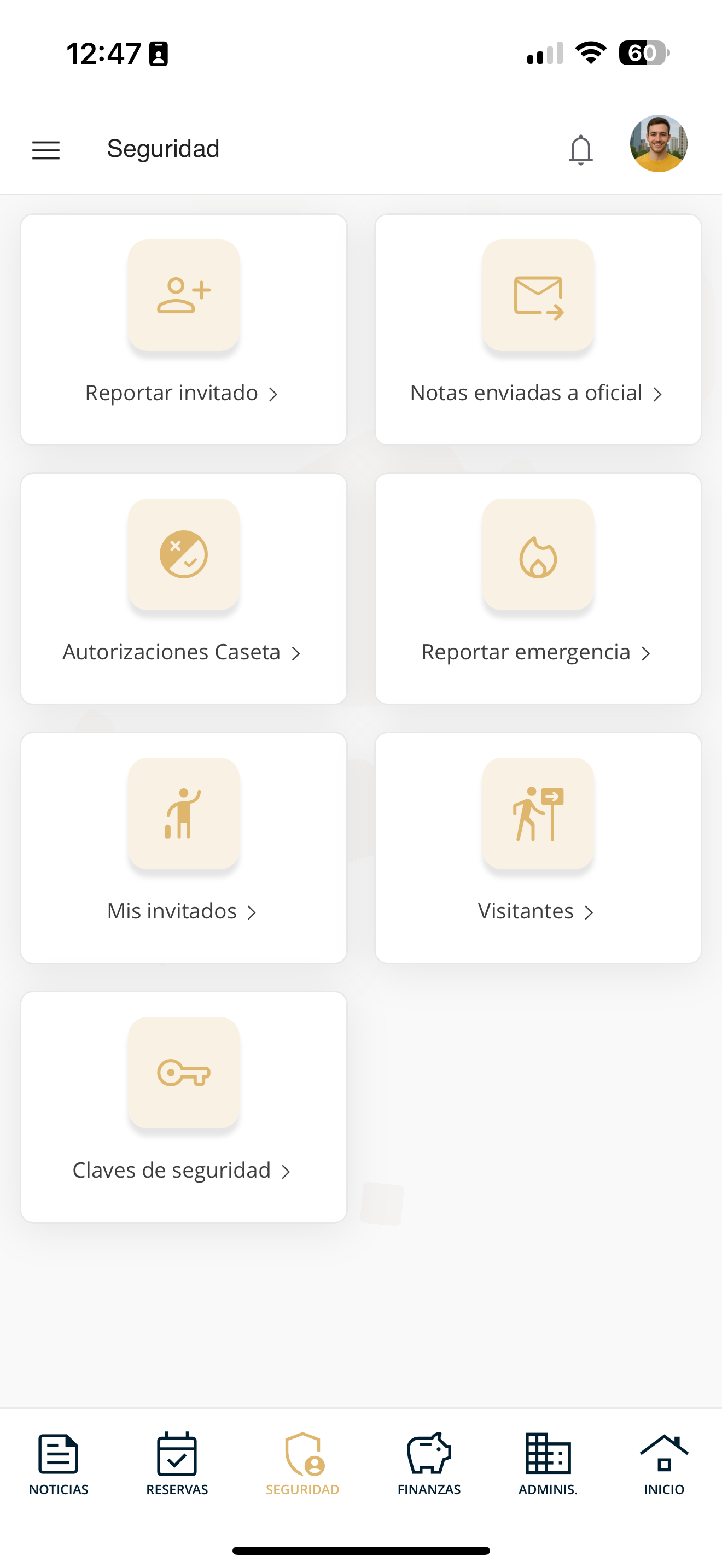 Menú Seguridad