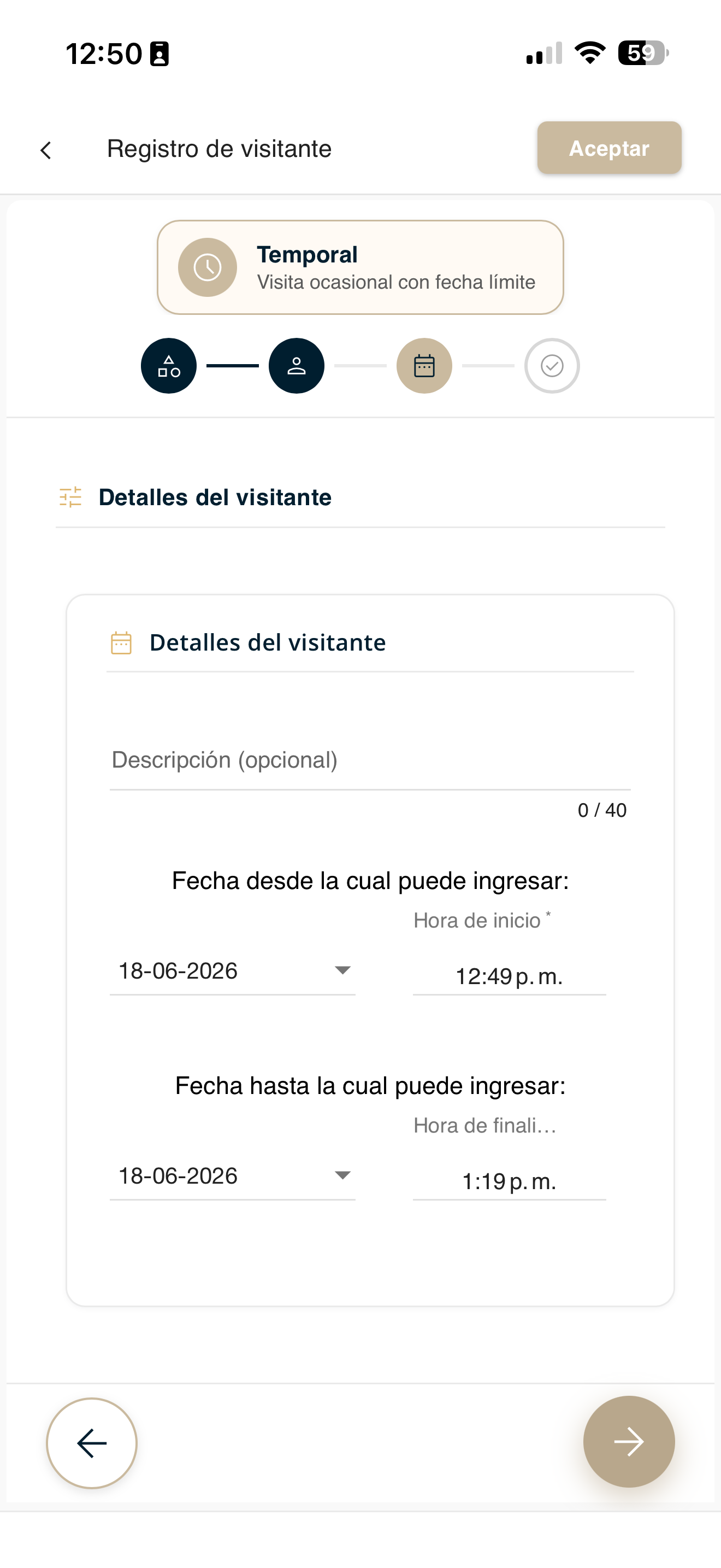 Ajustes de la visita