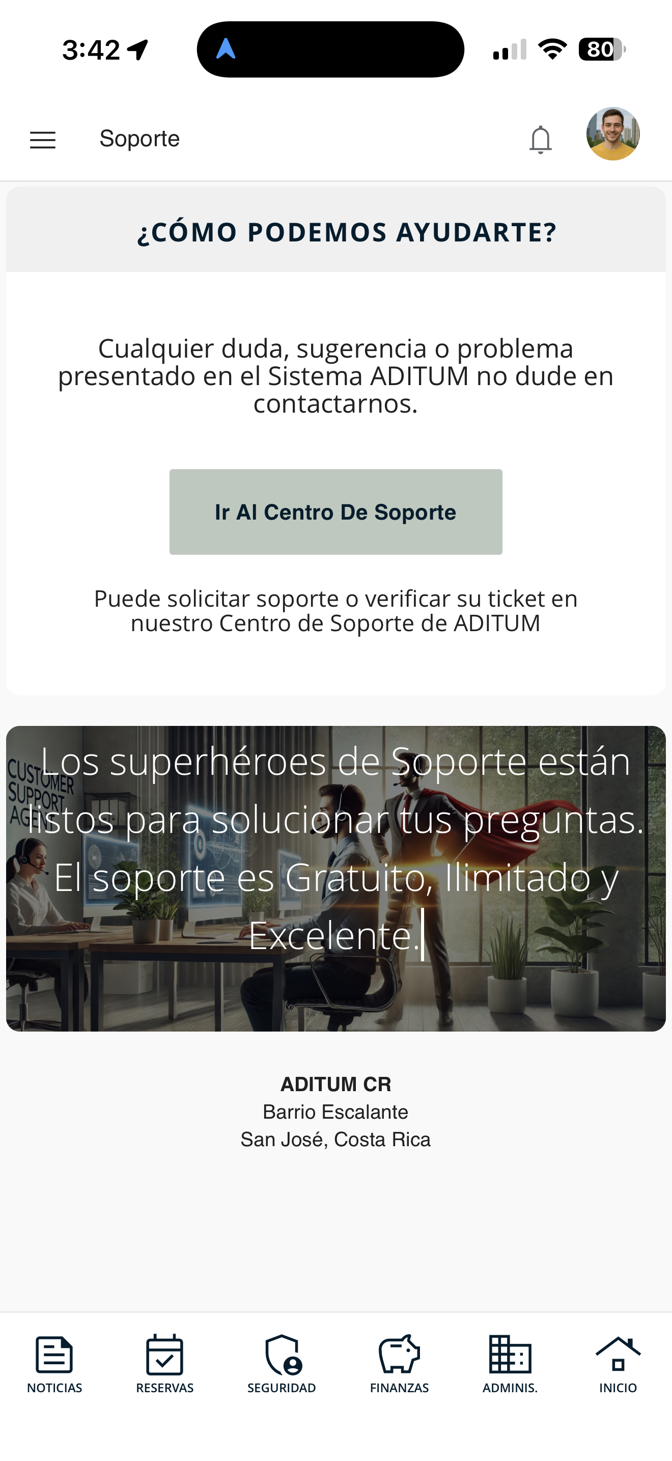 Pantalla de Soporte