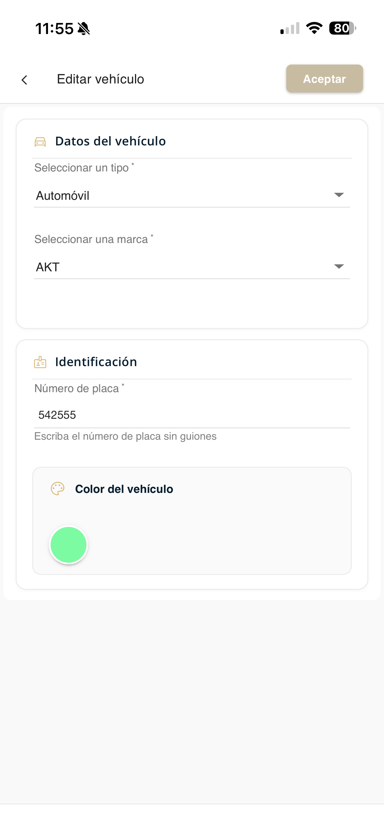 Formulario de vehículo